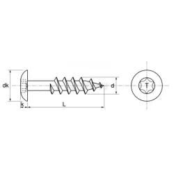 Vis De Pentures à Tête cylindre Large 6 Lobes Inox A2  Ref.62310