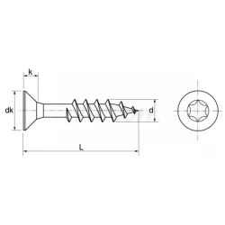 VIS POUR BOIS AGGLOMERE TETE FRAISEE SIX LOBES FILETAGE PARTIEL INOX A4 Réf.64309