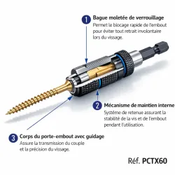 Porte embouts magnétiques butoir réglable avec anneau PCTX60