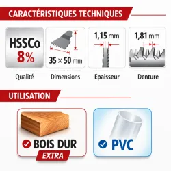 FTK5110 Lame attache STARLOCK Bi-métal Dent. japo 35x50mm HSSCo 8%