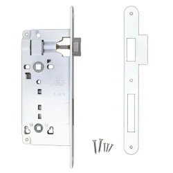 Serrure AGB Blanc WC 90mm + contre plaque étroite droite Réf.1.010.102