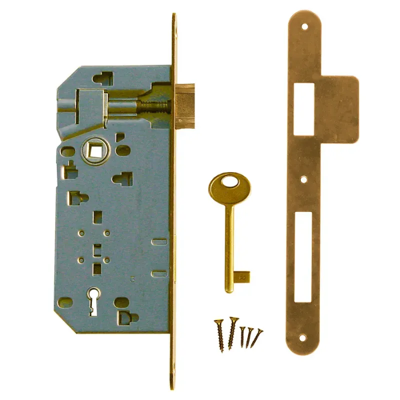 Serrure AGB Fumé 90mm + contre plaque large arrondie + clé Réf.1.011.060