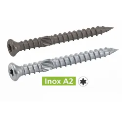 VIS POUR TERRASSE TETE FRAISEE REDUITE SIX LOBES DOUBLE FILET Inox A2  Double filet Réf.62327