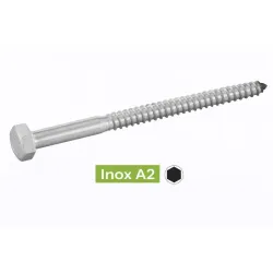 Vis à bois Tirefond Tête hexagonale DIN571 Inox A2 Réf.62304