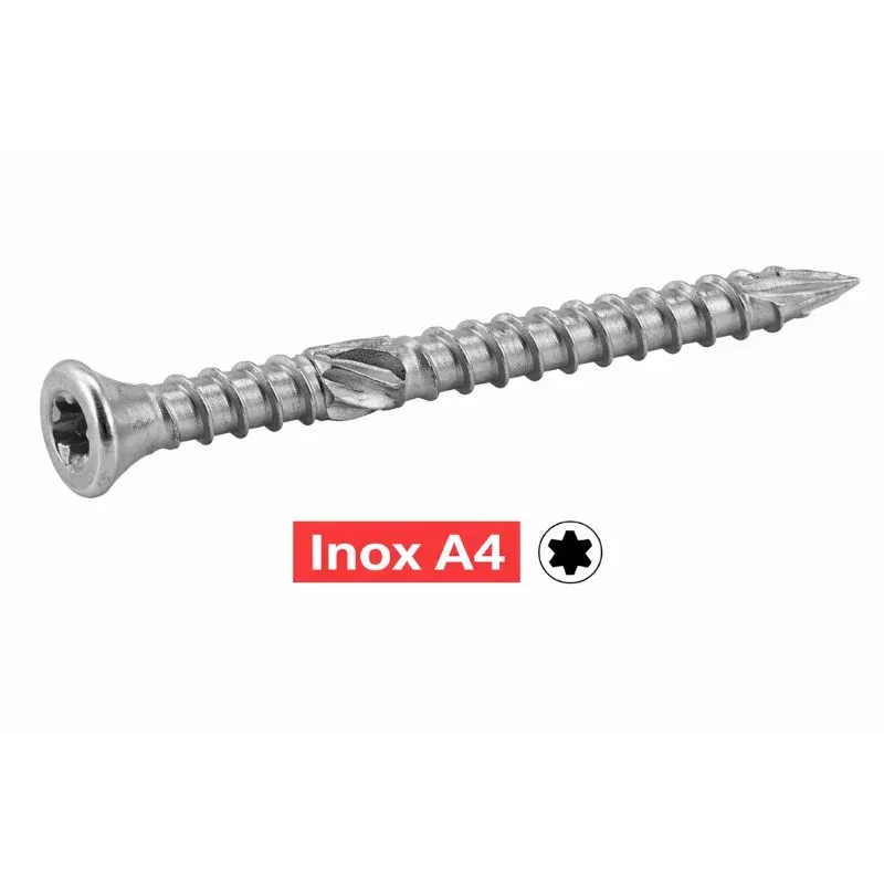 Vis Terrasse TETE FRAISEE 6 LOBES Inox A4 Double filet Réf.64327