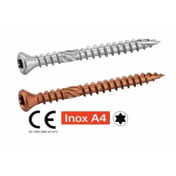 VIS POUR TERRASSE TETE FRAISEE SIX LOBES DOUBLE FILET INOX A4 Réf.64324