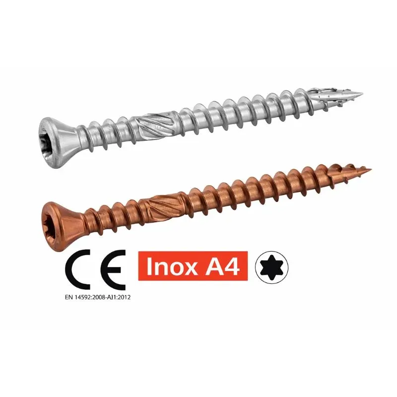 VIS POUR TERRASSE TETE FRAISEE SIX LOBES DOUBLE FILET INOX A4 Réf.64324