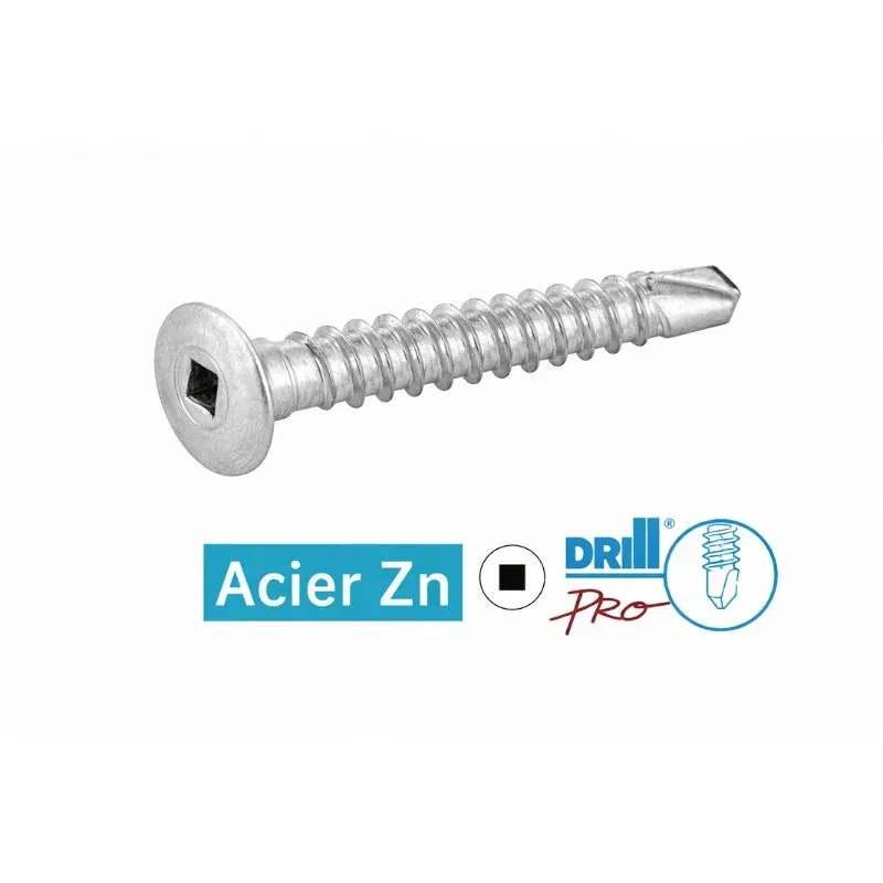 VIS AUTOPERCEUSES TETE CYLINDRIQUE CRANTEE EXTRA LARGE EMPREINTE CARREE ACIER Zn Réf.33372