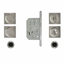 NI022 Kit serrure porte coulissante conda + poignées cuvettes carrées Inox 89030