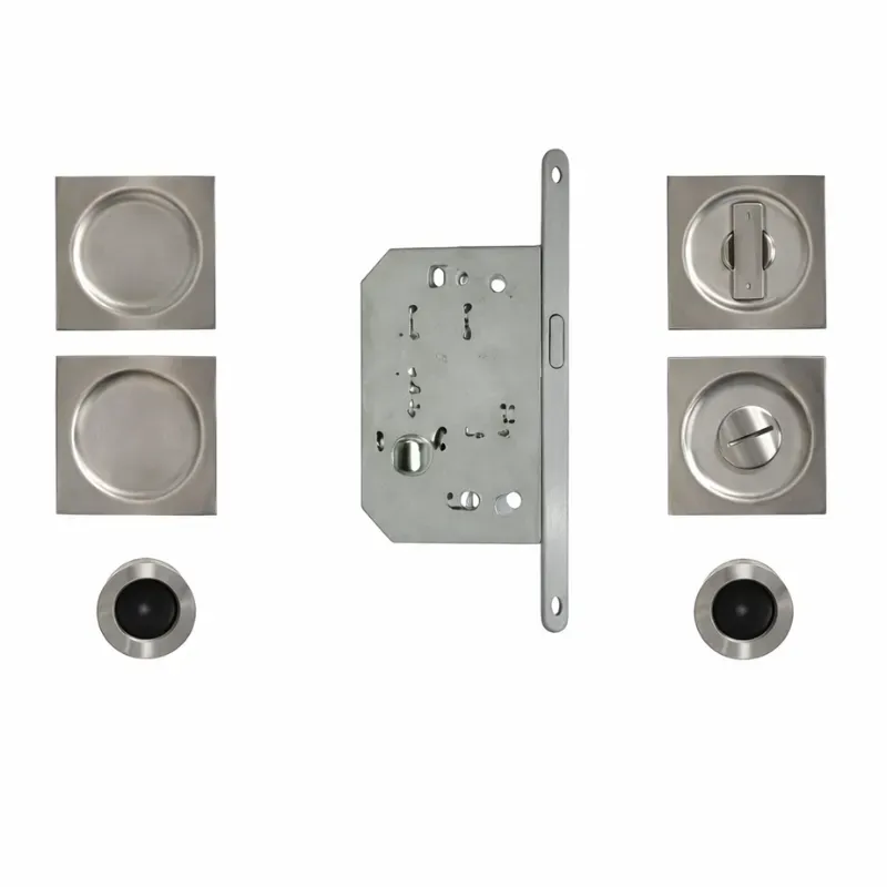 NI022 Kit serrure porte coulissante conda + poignées cuvettes carrées Inox 89030