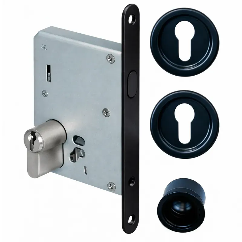 NO012 Kit serrure poignées rondes Noires Cylindre Axe 50mm