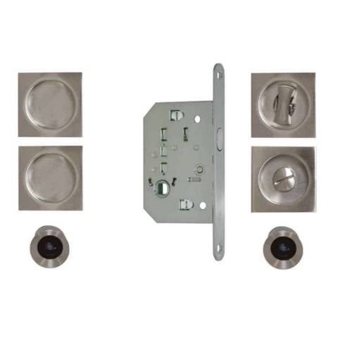 KIT POUR PORTE A GALANDAGE - POIGNEES CARREES FINITION INOX